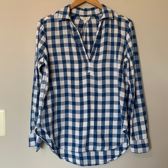 Lou & Grey Blue and white checkered Long sleeve collared top - Picture 1 of 5